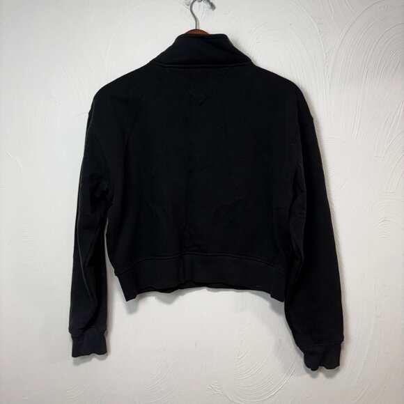 Tommy Jeans Crop Top Sweatshirt Black Pullover Long Sleeve Mock Neck 1/4 Zip M - Picture 4 of 4